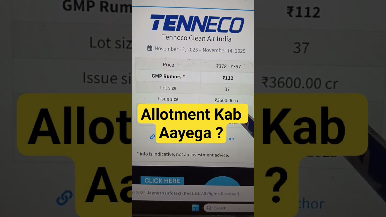 TENNECO Clean Air India IPO Allotment Date & GMP Update 📈