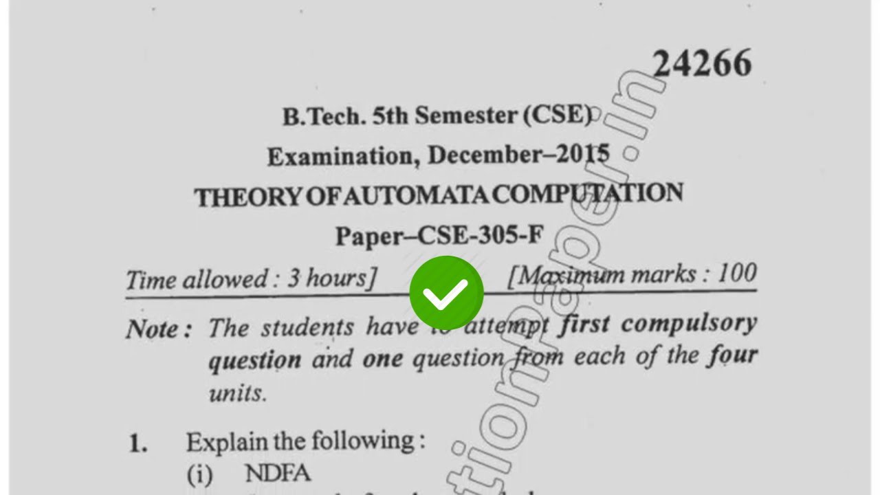 Dec 2015 Mdu BTech CSE 4th Sem Theory of Automata  Computational Question Paper