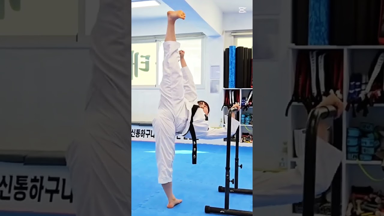 Korean Girl Demonstrates Powerful Side Kick in Taekwondo Training | Short Video