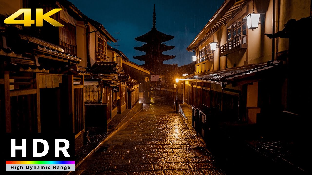 Kyoto Midnight Rainwalk in 4K HDR 🌧️