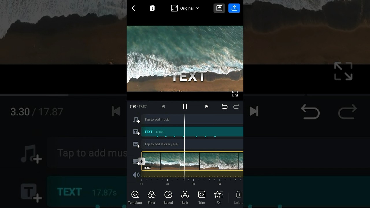 Sea Waves Text Reveal in VN Video Editor π