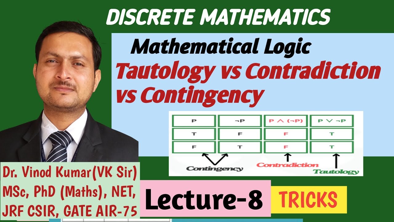 L-8: Tautology, Contradiction, and Contingency in Discrete Mathematics with Truth Tables