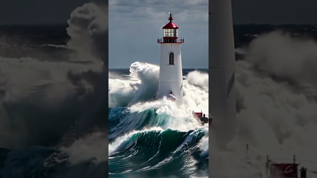 Lighthouse Battling Stormy Seas 🌊