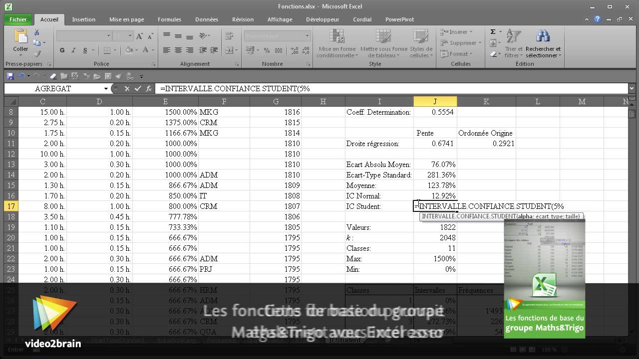 Fonctions de base du groupe Statistiques avec Excel 2010