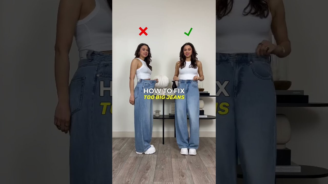 BEST JEANS HACK ever when its too big! 😱 Did you knew this?! #shorts #hacks #fashionhacks #fashion
