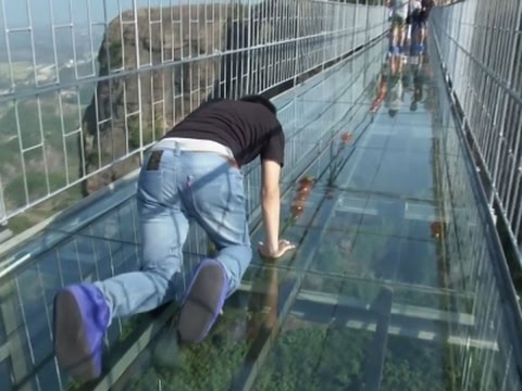 Tourists Brave China’s Glass-Bottom Bridge 🌉