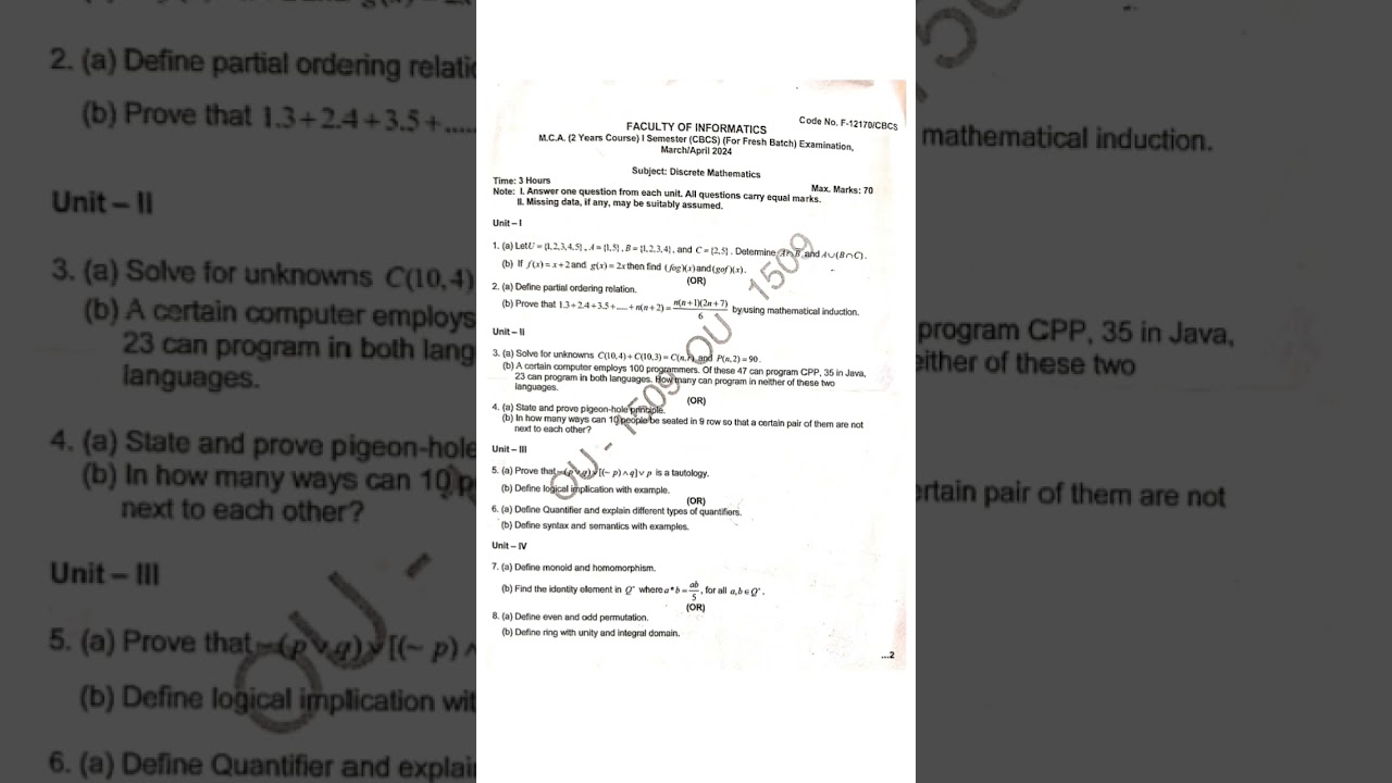 OU Semester 1 MCA 2024: Discrete Mathematics Course Overview