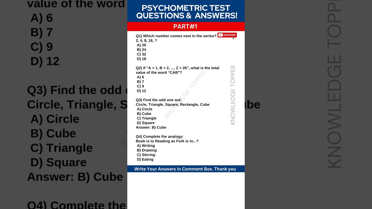 Psychometric Test Questions and Answers - Part # 1