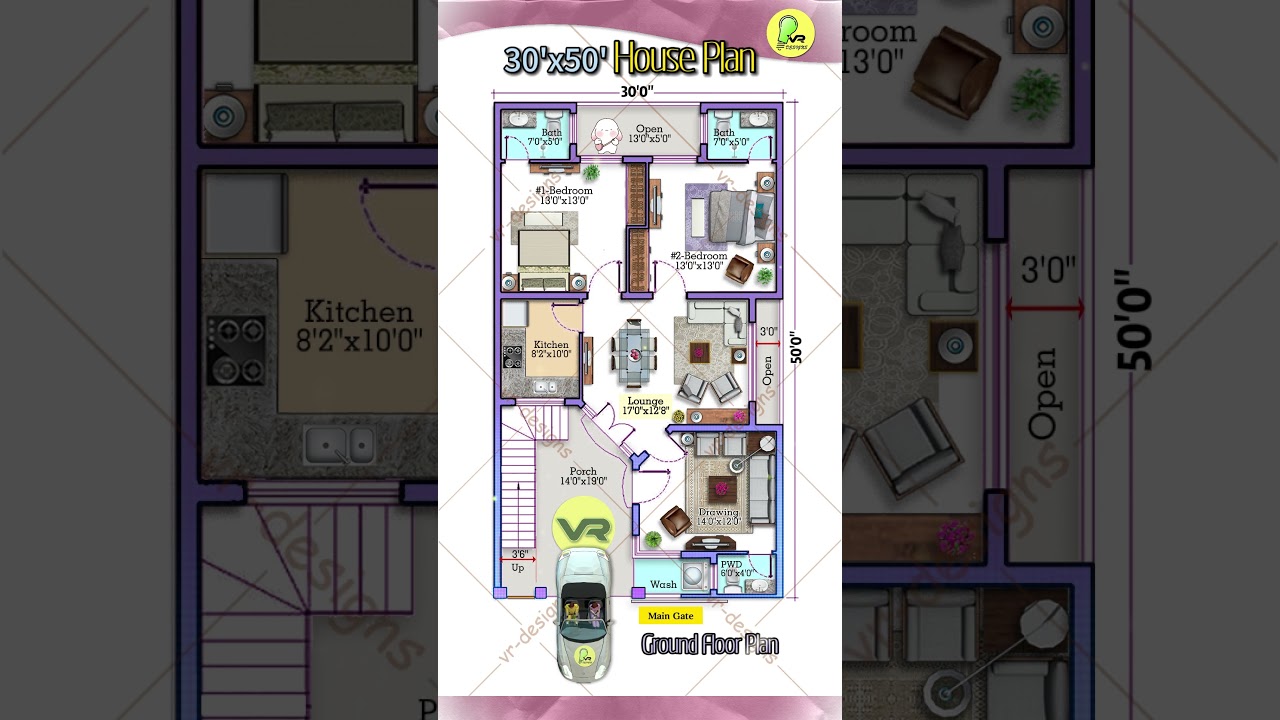 30x50 2BHK House Plan with Parking 🚗