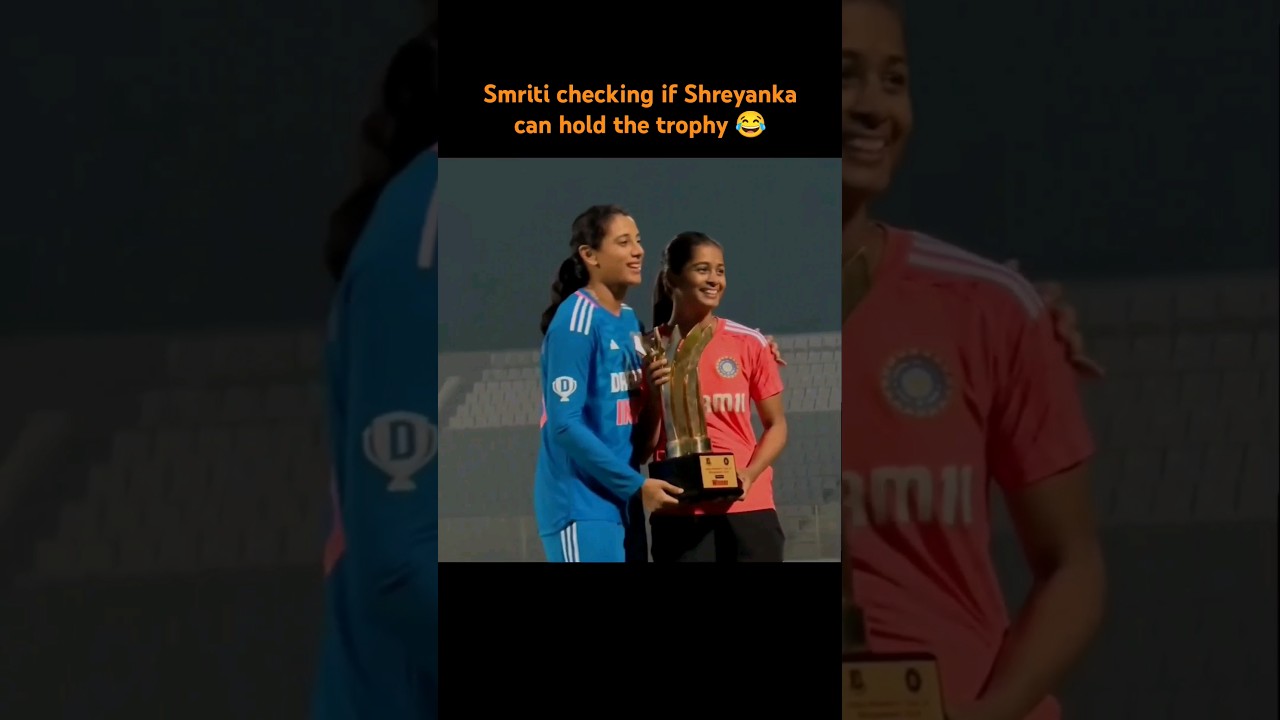 Shreyanka Patil & Smriti Mandhana with T20I Trophy 🏆
