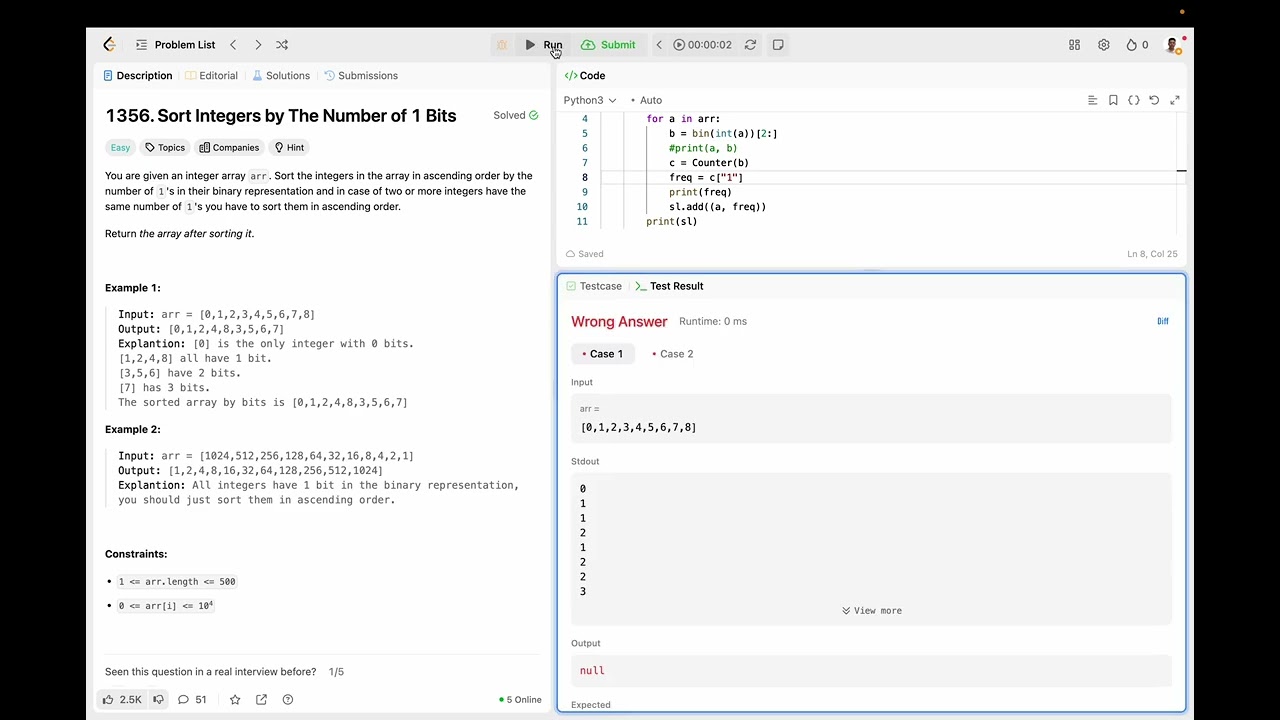 Sort Integers by Count of 1 Bits 🧮