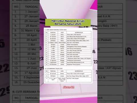 Jadwal hari libur nasional dan cuti bersama tahun 2025 #cutibersama #hariliburnasional2025