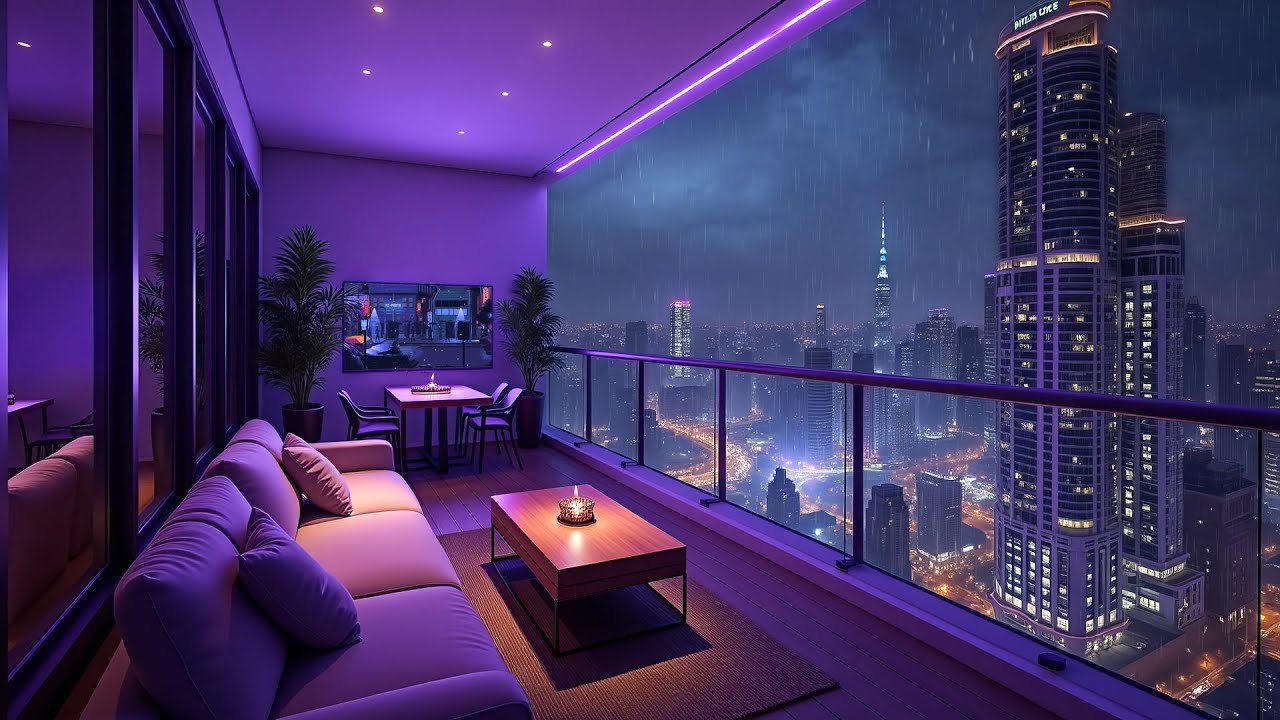 Night Balcony Lofi 🌙 Relaxing Chill Beats & Rain Sounds for Late-Night Vibes