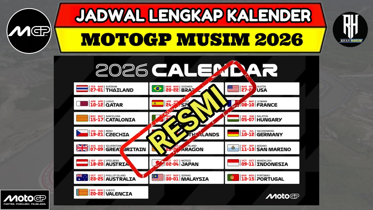 Jadwal Motogp 2026~Jadwal Lengkap Kalender Motogp 2026~Jadwal Motogp Mandalika 2026~Live Trans7