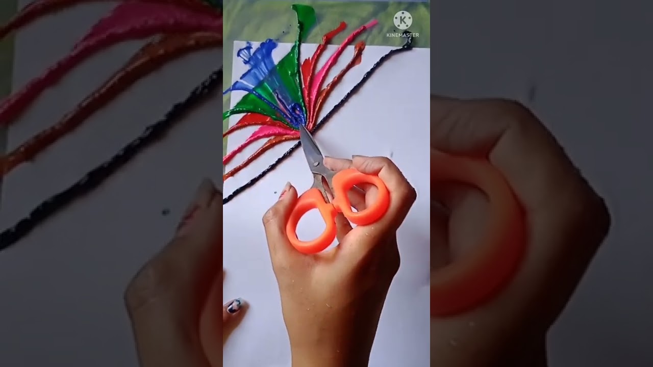 easy beautiful thread painting design || string pull technique || how to paint using thread#shorts