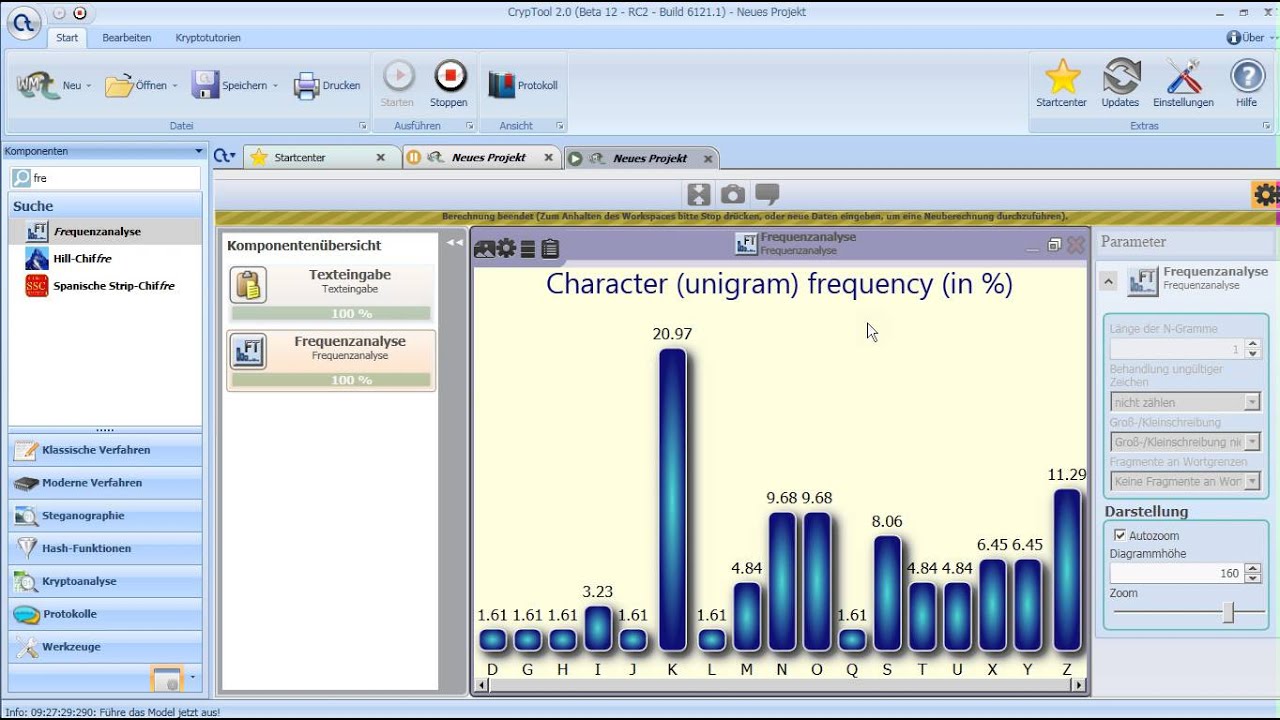 Entschlüsselung von Caesar-Verschlüsselungen mit Cryptool 2 und Häufigkeitsanalyse
