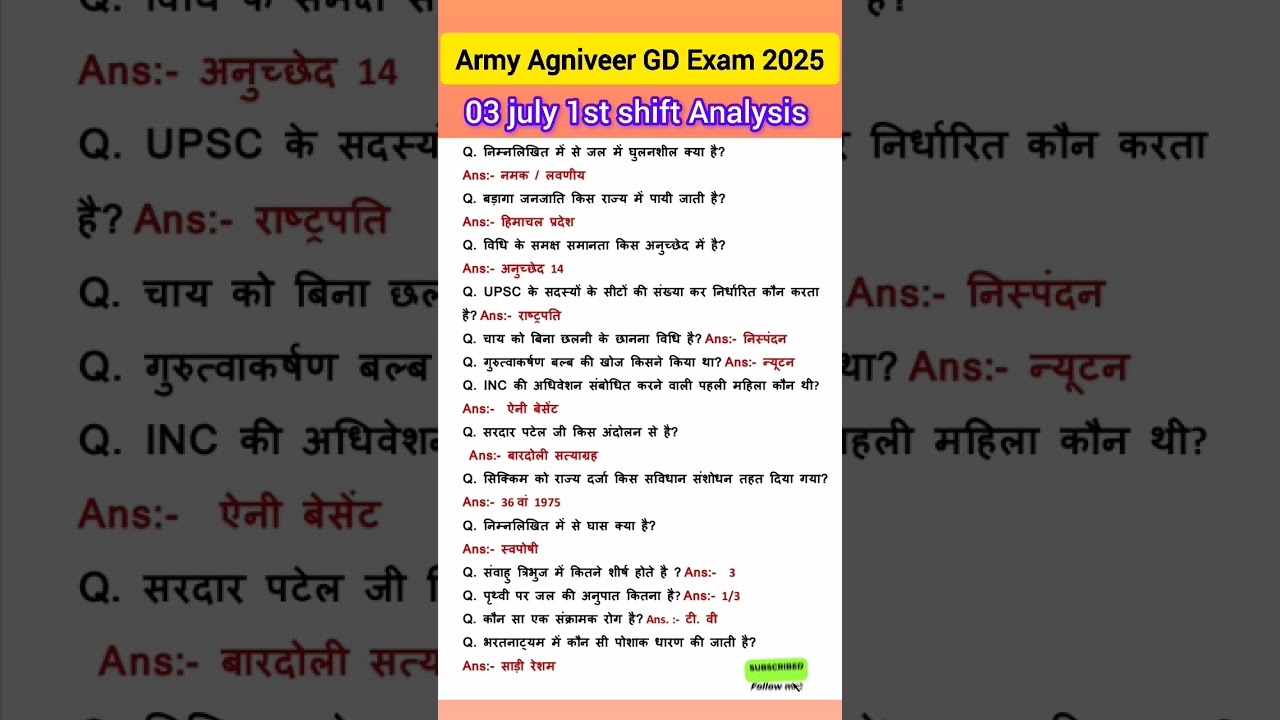 Indian Army Agniveer GD Exam 2025 Analysis (July 3) 📝