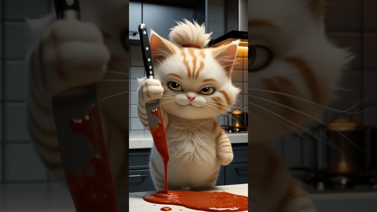 😺The Kitten with a Bloody Knife…But the Truth Will Melt You. #cattales #catfunny #cartooncat #aicats