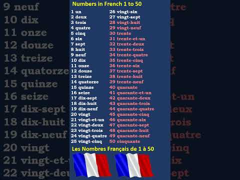 French numbers 1 to 50 - nombres en français de 1 à 50