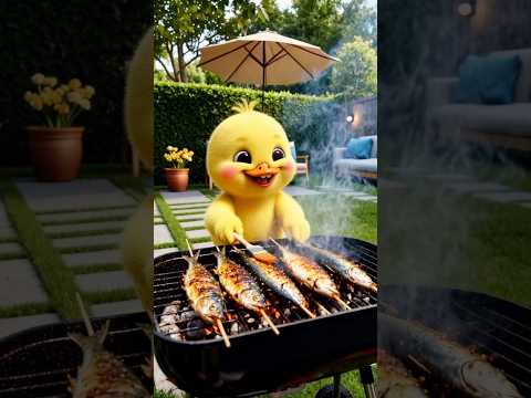 Little duck's cooking is awesome! Grilled yellow croaker skewers this way—kids love them in one bite