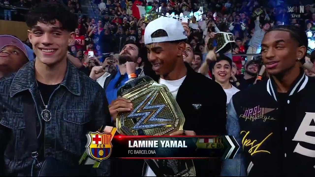 Barcelona Stars Lamine Yamal, Alejandro Balde & Héctor Fort Spotted in the Crowd at SmackDown (Mar 14, 2025) 🎉