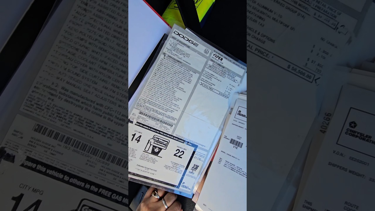 Découvrez la facture historique de 1994 d'une Dodge Viper 🏎️