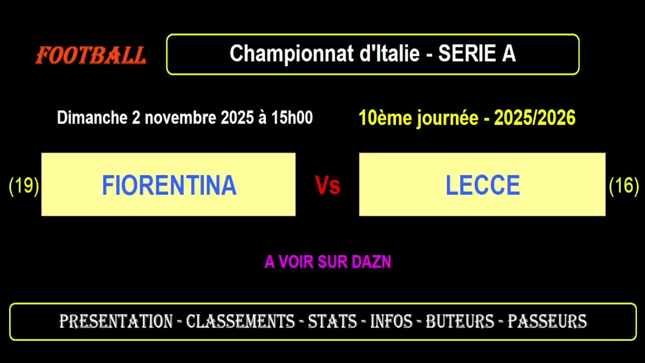 Fiorentina vs Lecce | 10ème Journée Serie A 2025-2026 ⚽