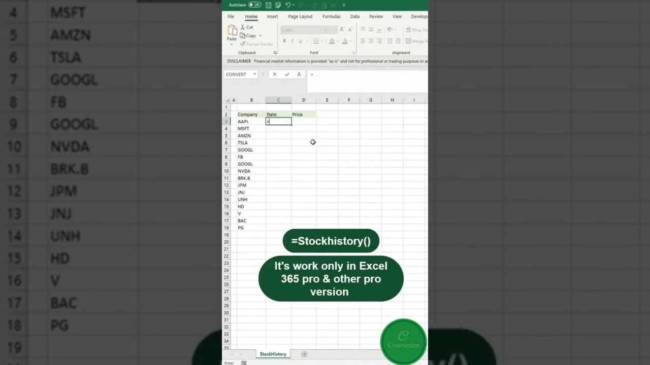Track Stock Prices in Excel with STOCKHISTORY π