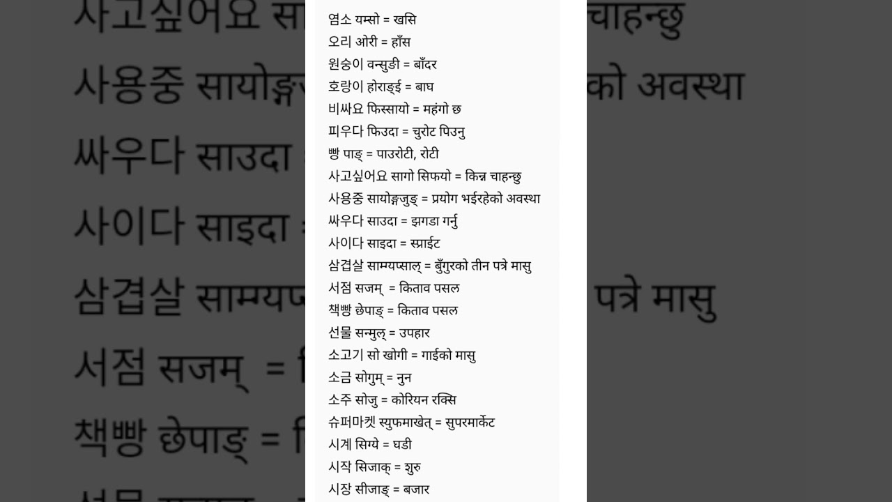 Basic Korean Words & Their Nepali Meanings 🇰🇷