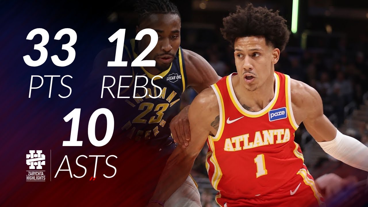 Jalen Johnson 33 pts 12 rebs 10 asts vs Pacers 25/26 season