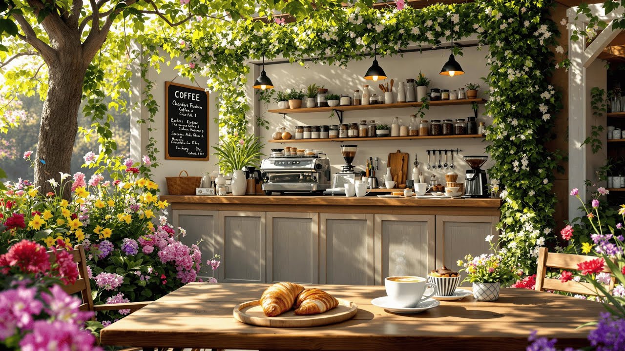 Morning Spring Jazz โ๏ธ Relaxing Outdoor Coffee Shop Ambience for Study & Mood Boost