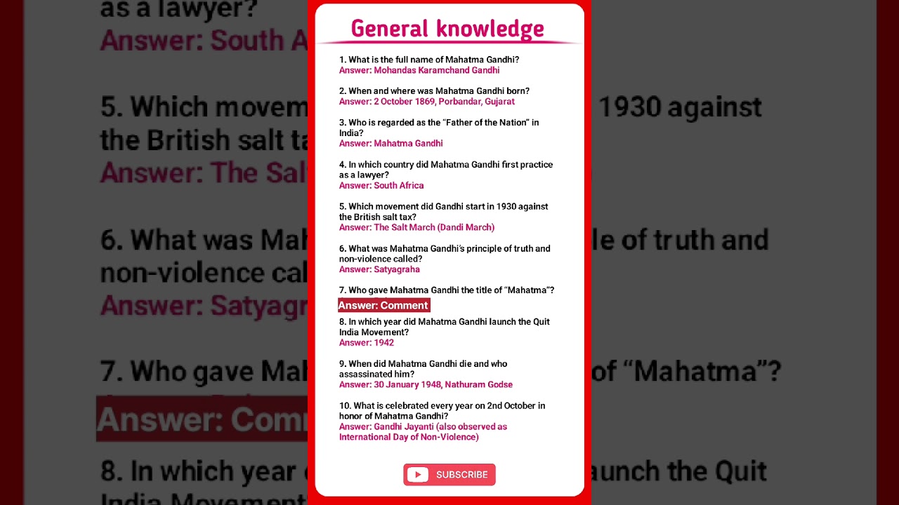 Gandhi GK Questions & Answers for Exams 📚