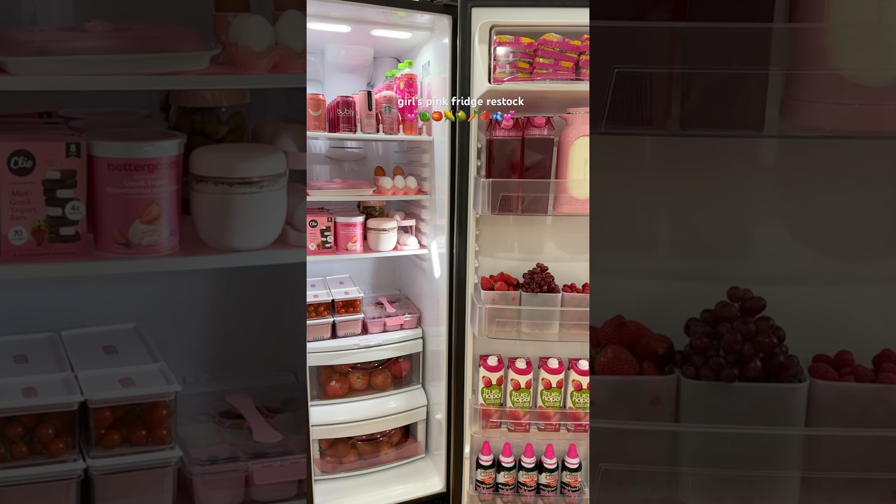 Girl’s Pink Fridge Restock 🍓 #ASMR #Shorts