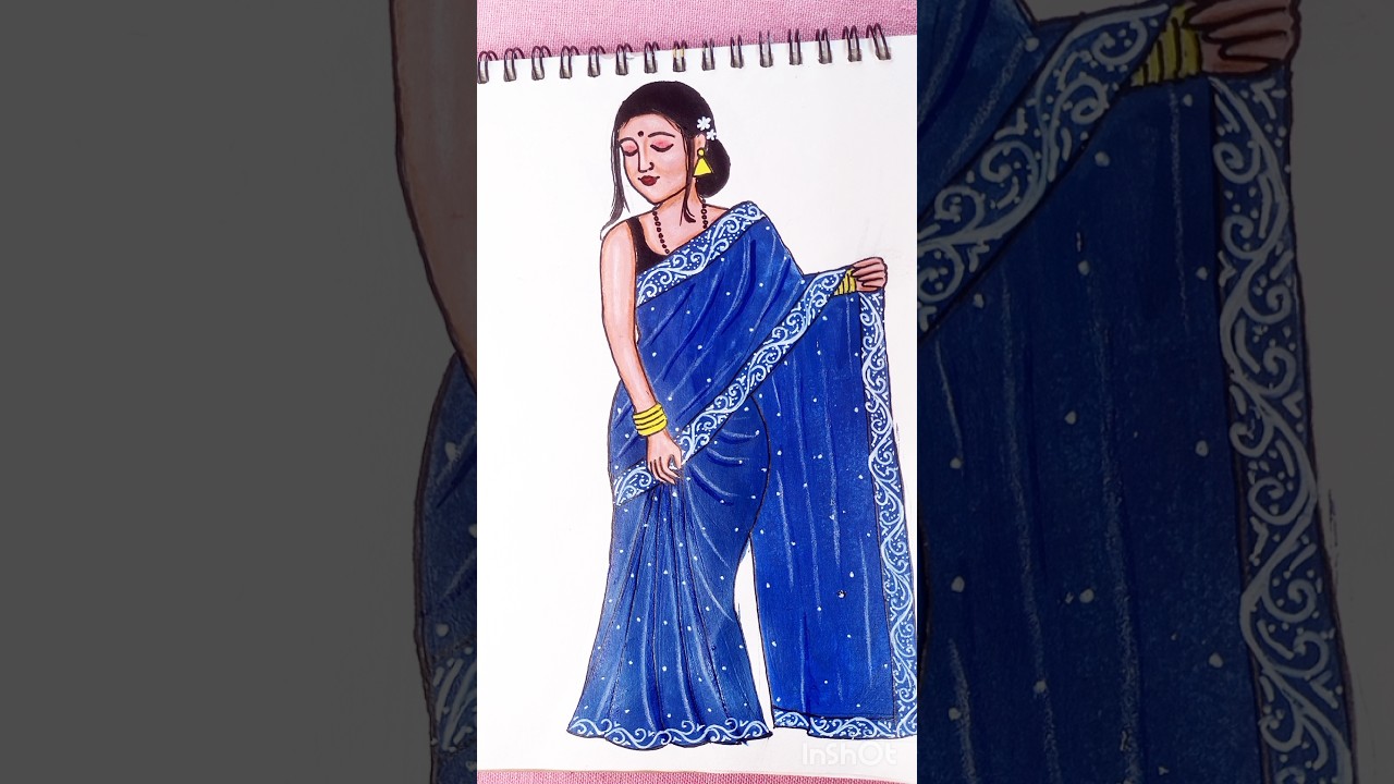 How to draw a girl with saree|Bengali girl drawing|#shorts #ytshorts #youtubeshorts #girldrawing#art