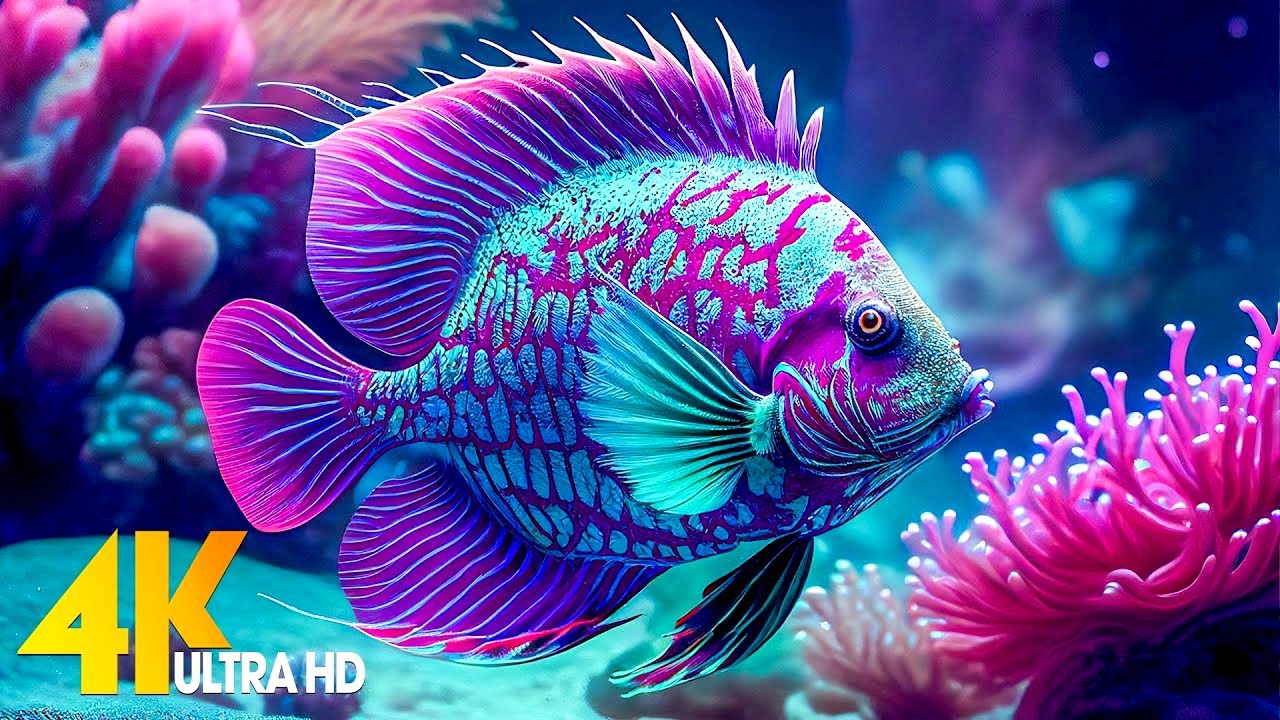 4K UHD Aquarium with Coral Reef Fish for Relaxation