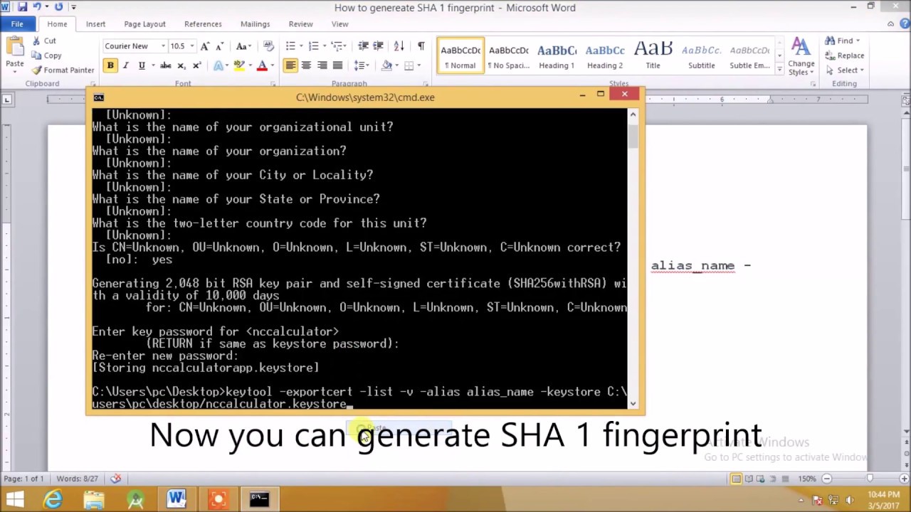 How to genereate SHA 1 fingerprint