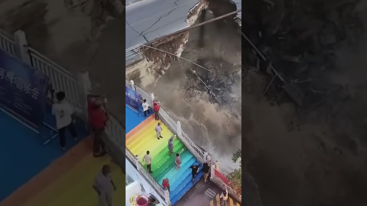 Dramatic moment a crumbling bridge collapsed in China