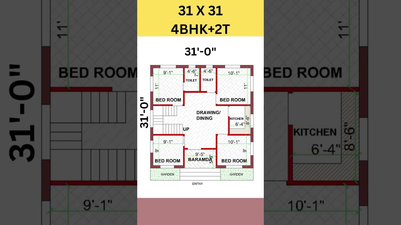4-Bed Village Home Plan in 31x31 Feet 🏡