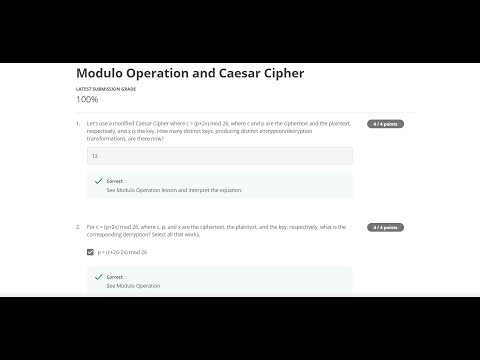 Modulo Operation and Caesar Cipher | Coursera Quiz| Coursera Symmetric Cryptography Course