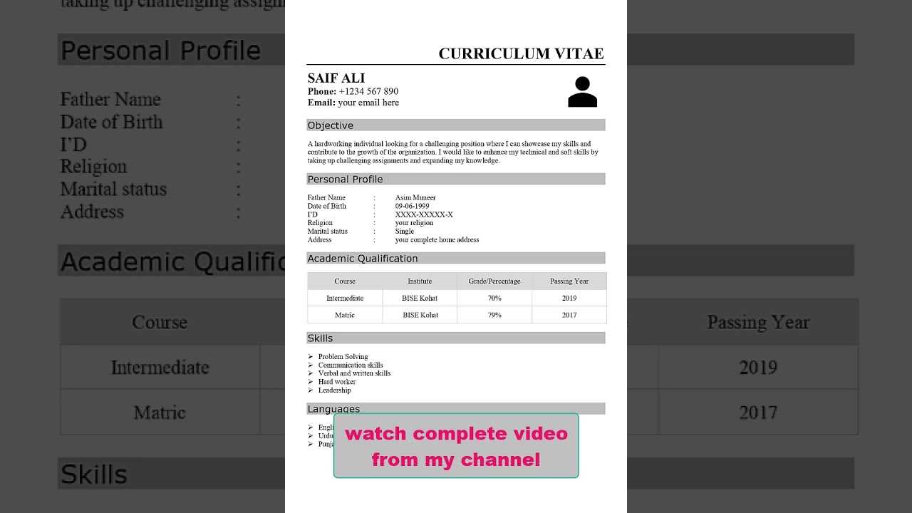 Simple CV Template for No Experience đ