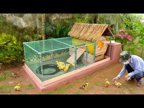Recycle PVC and old barrel into cozy duck house with pool
