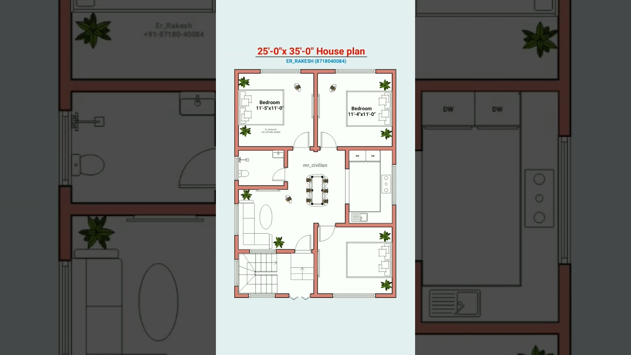 35x25 3BHK House Plan with Car Parking 🚗