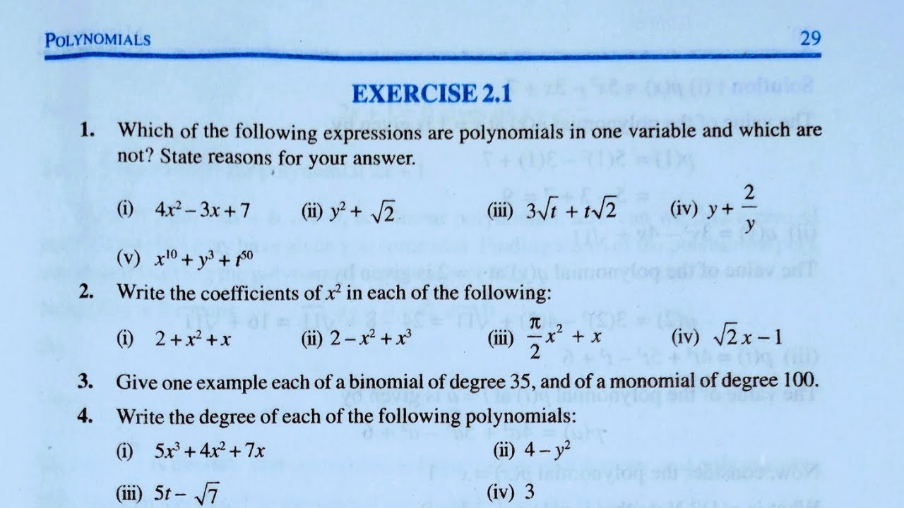 Class 9th maths l Exercise 2.1 l Chapter 2 l Polynomials l Ncert l Solution l one shot l carb Academ