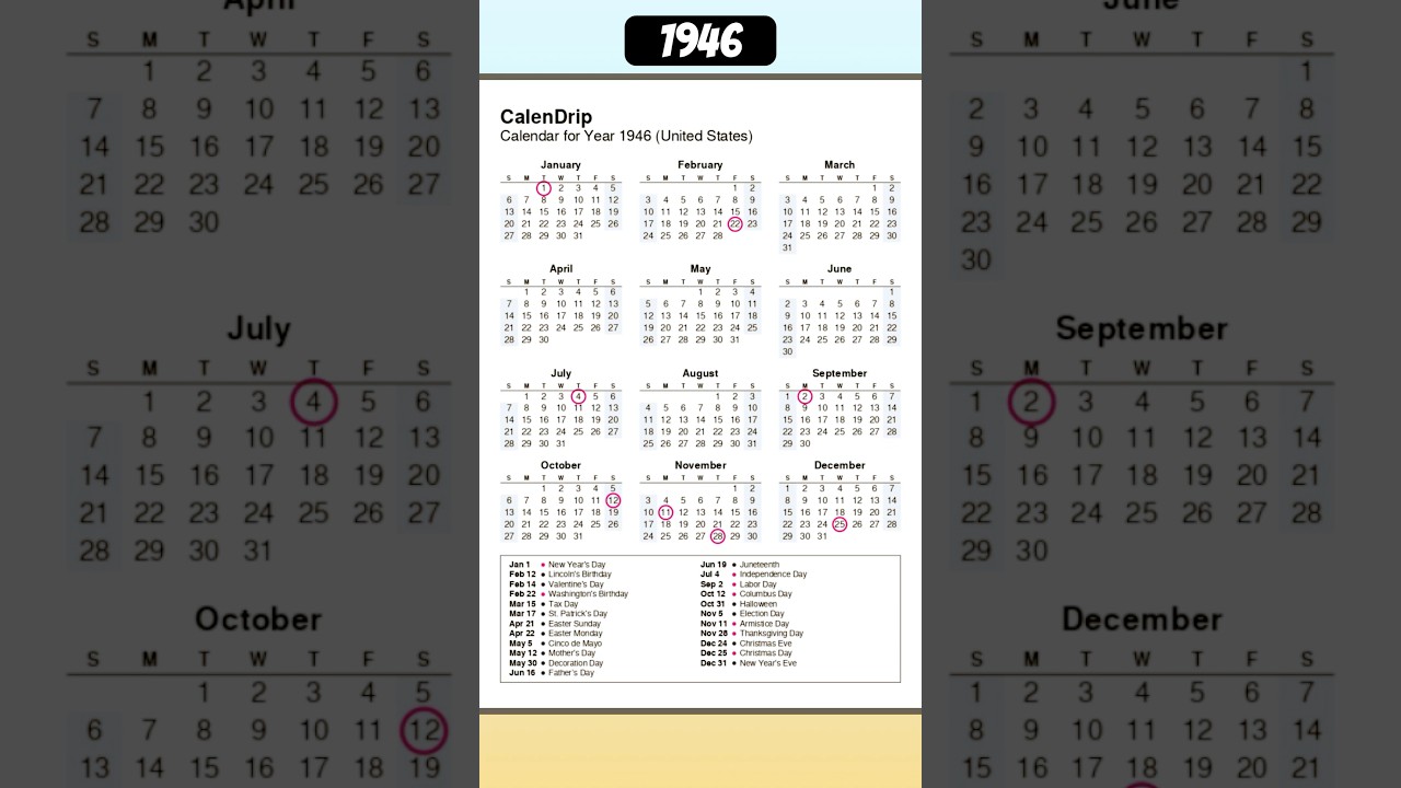 Calendar 1946 #monthsoftheyear