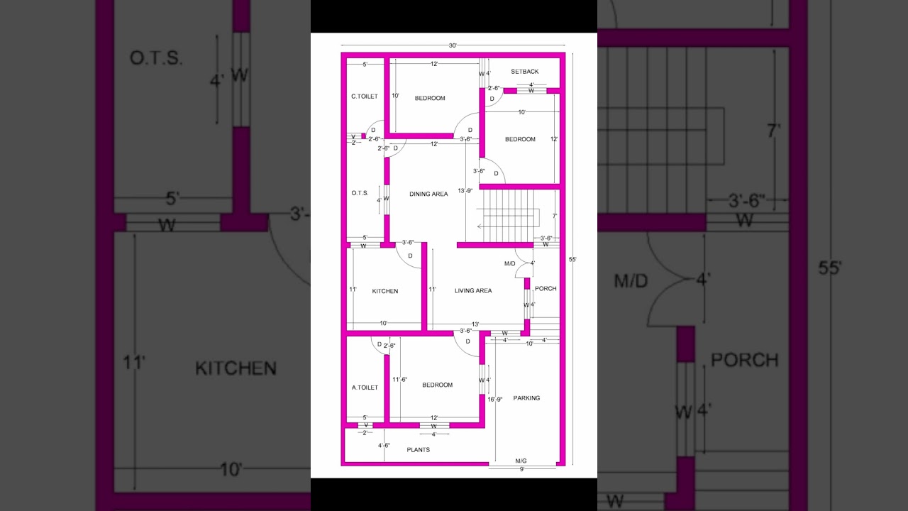 30x55 Home Plan with 3 Bedrooms & Car Parking π