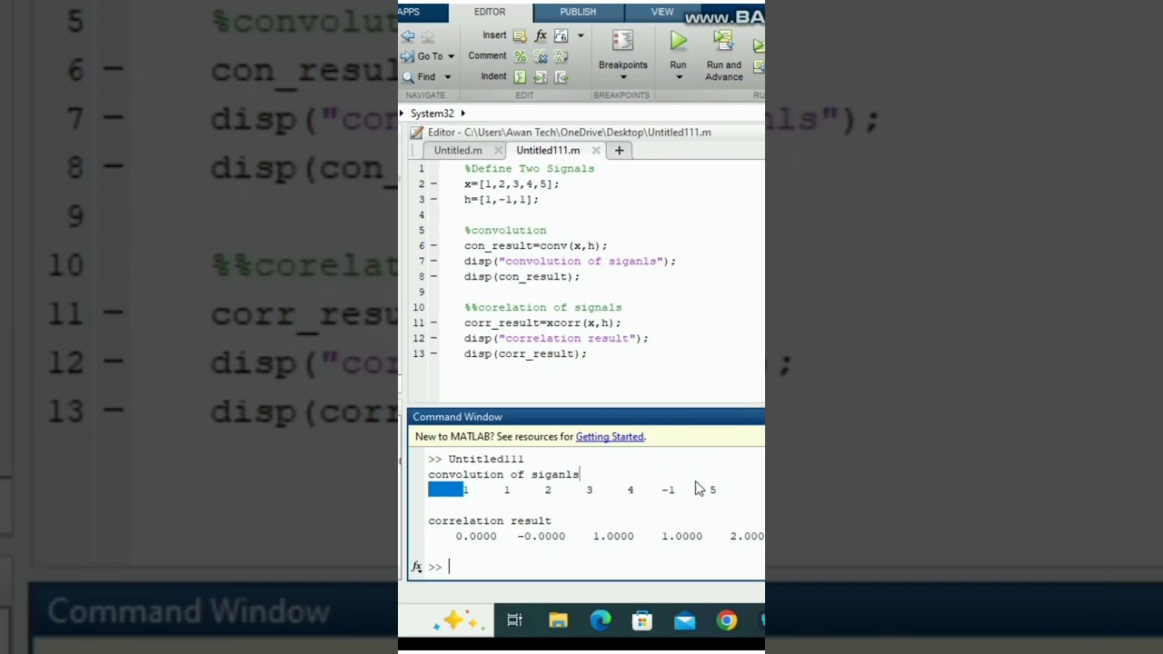 Correlation of two signals Matlab code