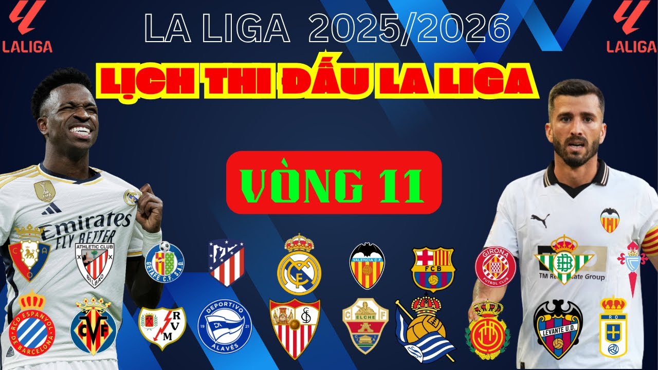 Lịch Thi Đấu La Liga Vòng 11 (Ngày 1/11/2025): Real Madrid vs Valencia & Barcelona vs Elche ⚽