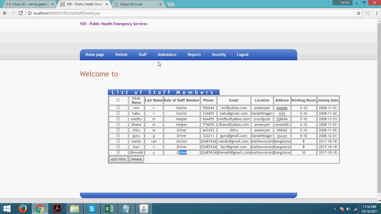 108 Public Health Emergency Services J2EE Final Year Project