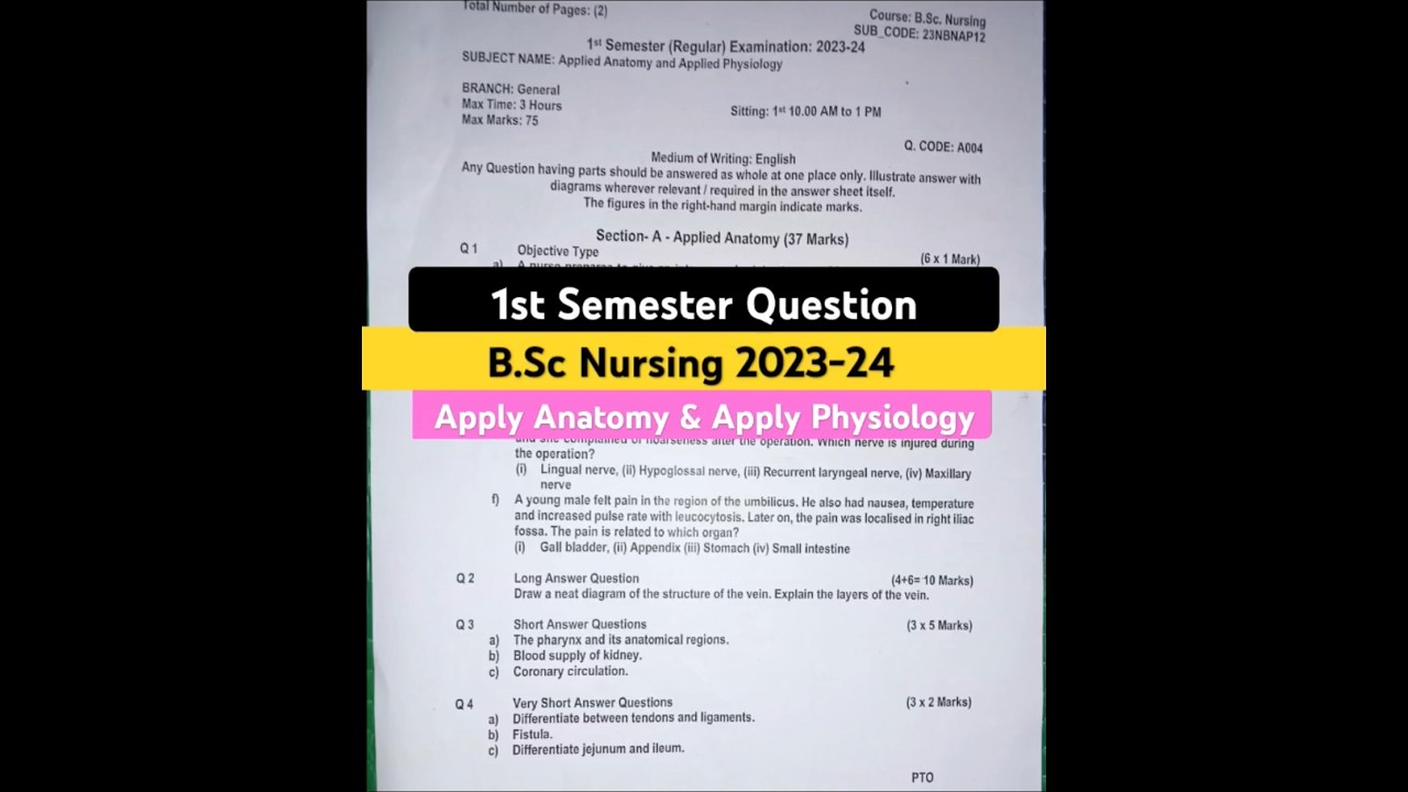 B.Sc Nursing 1st Semester Question 2023/Bsc nursing 1st semister privious year question paper