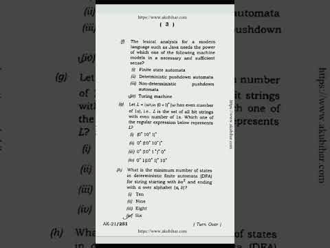 Theory of Automata & Formal languages (2020)||#btech #automata #shorts